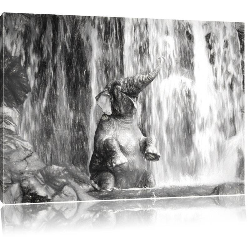 Home Loft Concept Baby Elephant at a Waterfall Wall Art on Canvas
